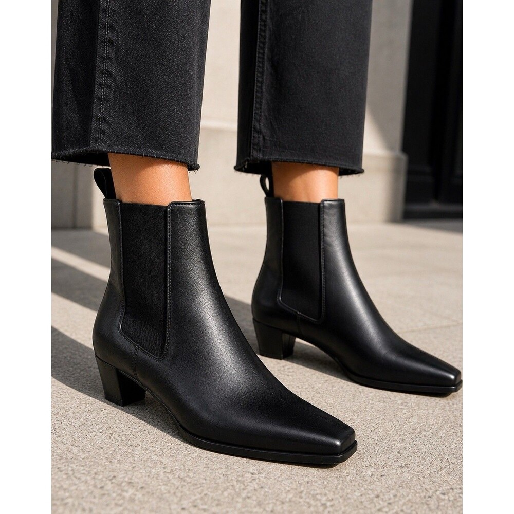 J Crew Chelsea Boots Womens 10 Black Nappa Leather Square‎ Toe Remi Low Heel